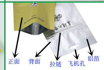 防水可降解铝箔拉链袋结构指示